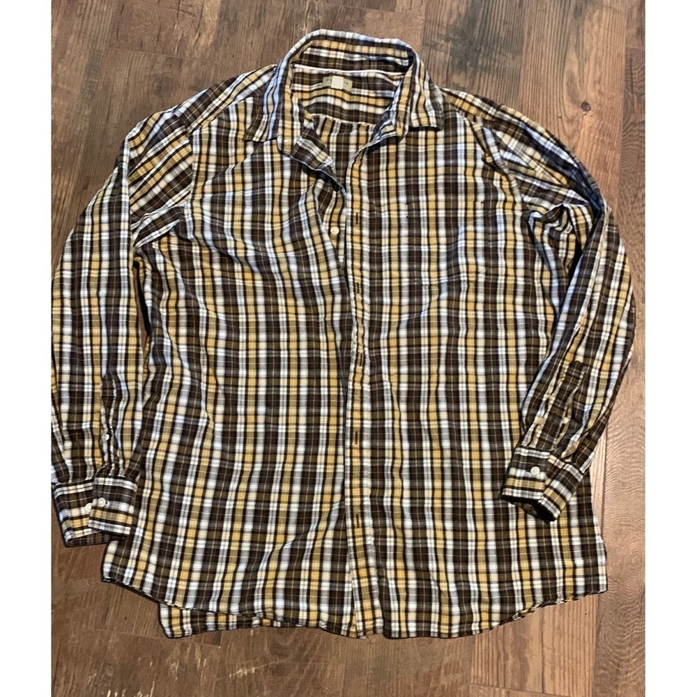 Sonoma Life Style XXL Plaid Button Down Shirt Brown‎ Yellow Menswear